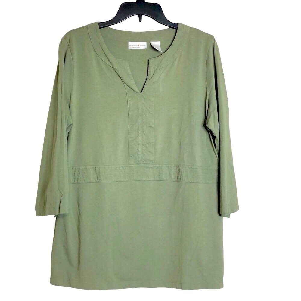 PRESWICK & MOORE - Sage Green Cotton Blend Knit Top 3/4-length Sleeves - Size 1X